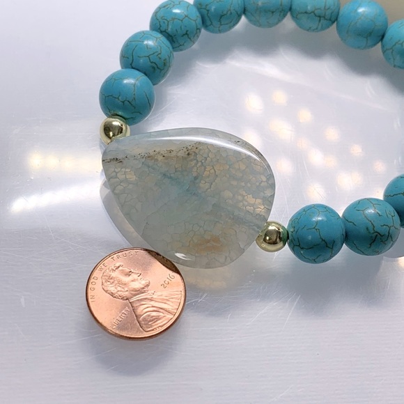 BLUE MAGNESITE + AGATE NATURAL BRACELET size 7” - Picture 8 of 8